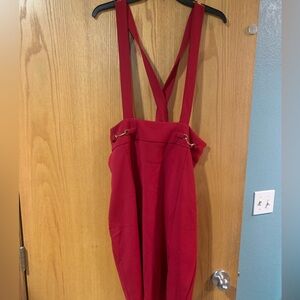 Allegra K Red Suspender skirt